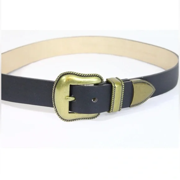 Vince Camuto Double Buckle Belt New Women Medium Western style Black leather - Picture 2 of 4